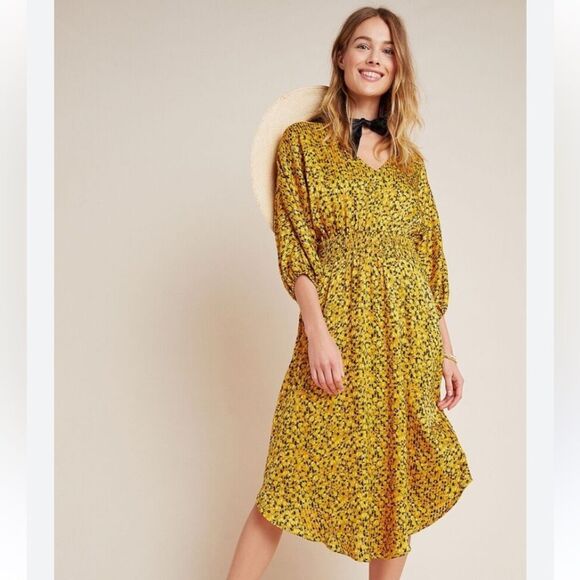 Anthropologie Gold Bishop Sleeve Sundress size Smallp - Picture 1 of 12